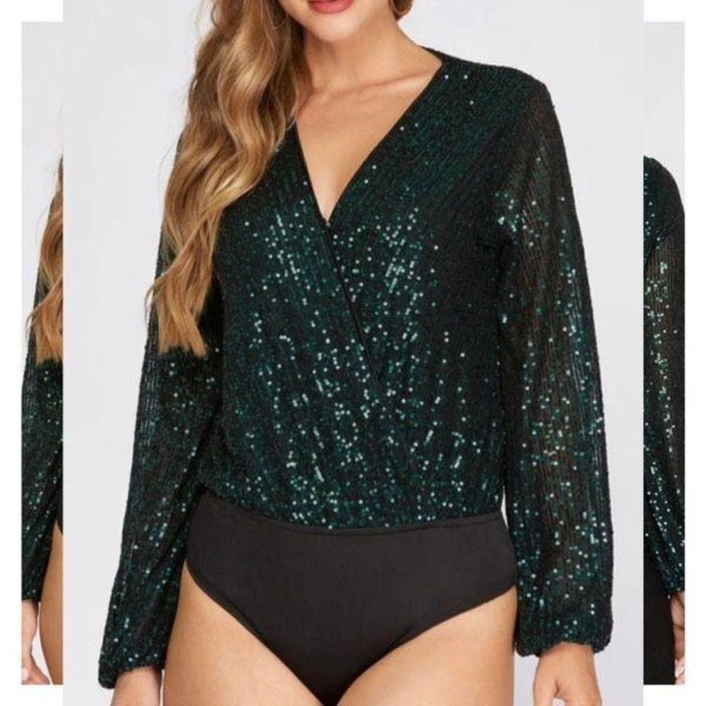 Rachel Zoe Black and Green Sequin Top